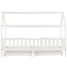 Lade das Bild in den Galerie-Viewer, Kinderbett Hausbett mit Schornstein |Zwei Aufbewahrungsschubladen | Robuste Lattenroste |Kiefernholz Haus Bett for Kids, 90 x 200 cm ohne Matratze, weiß
