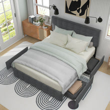Lade das Bild in den Galerie-Viewer, Polsterbett mit 4 Schubladen, Doppelbett mit Lattenrost, Stauraum Bett, höhenverstellbares Kopfteil &amp; quadratisches Nähdesign, Metalllattenstütze, Leinenmaterial (140*200 cm, Grau)
