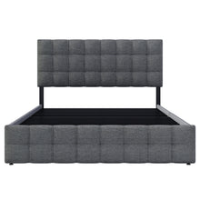 Lade das Bild in den Galerie-Viewer, Polsterbett mit 4 Schubladen, Doppelbett mit Lattenrost, Stauraum Bett, höhenverstellbares Kopfteil &amp; quadratisches Nähdesign, Metalllattenstütze, Leinenmaterial (140*200 cm, Grau)
