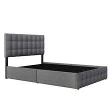 Lade das Bild in den Galerie-Viewer, Polsterbett mit 4 Schubladen, Doppelbett mit Lattenrost, Stauraum Bett, höhenverstellbares Kopfteil &amp; quadratisches Nähdesign, Metalllattenstütze, Leinenmaterial (140*200 cm, Grau)
