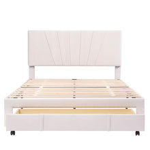 Lade das Bild in den Galerie-Viewer, Polsterbett 140 x 200 cm Bett mit Lattenrost, Rückenlehne und großer Schublade, Hautfreundliche Samtstoff , Beige, Bett Doppelbett Jugendbett(Ohne Matratze)
