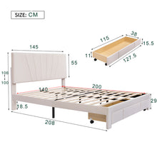 Lade das Bild in den Galerie-Viewer, Polsterbett 140 x 200 cm Bett mit Lattenrost, Rückenlehne und großer Schublade, Hautfreundliche Samtstoff , Beige, Bett Doppelbett Jugendbett(Ohne Matratze)
