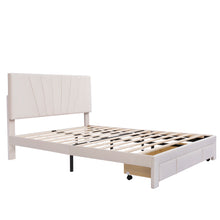 Lade das Bild in den Galerie-Viewer, Polsterbett 140 x 200 cm Bett mit Lattenrost, Rückenlehne und großer Schublade, Hautfreundliche Samtstoff , Beige, Bett Doppelbett Jugendbett(Ohne Matratze)
