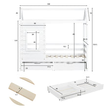 Lade das Bild in den Galerie-Viewer, Hausbett Kinderbett Jugendbett 160x80 mit Rausfallschutz，vielseitiges Holz Kinderbett ，Massivholz Kinder Bett mit Rausfallschutz Fenster und Lattenrost
