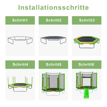 Lade das Bild in den Galerie-Viewer, Outdoor TÜV Rheinland Zertifizierung Gartentrampolin, Kindertrampolinm inkl. Leiter, gepolsterten Stangen, rutschen , Sicherheitsnetz, Randabdeckung &amp; Zubehör
