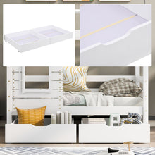 Lade das Bild in den Galerie-Viewer, Hausbett Kinderbett Jugendbett 160x80 mit Rausfallschutz，vielseitiges Holz Kinderbett ，Massivholz Kinder Bett mit Rausfallschutz Fenster und Lattenrost
