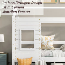 Lade das Bild in den Galerie-Viewer, Hausbett Kinderbett Jugendbett 160x80 mit Rausfallschutz，vielseitiges Holz Kinderbett ，Massivholz Kinder Bett mit Rausfallschutz Fenster und Lattenrost
