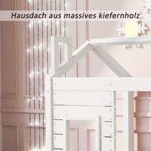 Lade das Bild in den Galerie-Viewer, Hausbett Kinderbett Jugendbett 160x80 mit Rausfallschutz，vielseitiges Holz Kinderbett ，Massivholz Kinder Bett mit Rausfallschutz Fenster und Lattenrost
