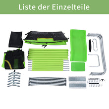 Lade das Bild in den Galerie-Viewer, Outdoor TÜV Rheinland Zertifizierung Gartentrampolin, Kindertrampolinm inkl. Leiter, gepolsterten Stangen, rutschen , Sicherheitsnetz, Randabdeckung &amp; Zubehör
