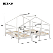 Lade das Bild in den Galerie-Viewer, Hausbett für 2 Kinder， zwei Einzelbetten unter einem Dach im Hausbettdesign mit Nachttisch und Lattenrost，Jugendbett 90*200 mit Rausfallschutz，Weiß

