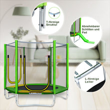 Lade das Bild in den Galerie-Viewer, Outdoor TÜV Rheinland Zertifizierung Gartentrampolin, Kindertrampolinm inkl. Leiter, gepolsterten Stangen, rutschen , Sicherheitsnetz, Randabdeckung &amp; Zubehör
