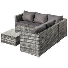 Lade das Bild in den Galerie-Viewer, Polyrattan Lounge set sofa, 5-Sitzer-Gartenmöbel-Set mit grauen Anti-UV-Kissen, abnehmbare Bezüge, Rattan-Ecksofa mit Einzelsofa und Couchtisch für 4-5 Personen
