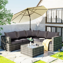 Lade das Bild in den Galerie-Viewer, Polyrattan Lounge set sofa, 5-Sitzer-Gartenmöbel-Set mit grauen Anti-UV-Kissen, abnehmbare Bezüge, Rattan-Ecksofa mit Einzelsofa und Couchtisch für 4-5 Personen
