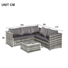 Lade das Bild in den Galerie-Viewer, Polyrattan Lounge set sofa, 5-Sitzer-Gartenmöbel-Set mit grauen Anti-UV-Kissen, abnehmbare Bezüge, Rattan-Ecksofa mit Einzelsofa und Couchtisch für 4-5 Personen

