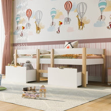 Lade das Bild in den Galerie-Viewer, Bett Kinderbett mit Schublade und Rausfallschutz, Kiefer-Vollholz-90x200 cm-Weiß &amp; Eiche

