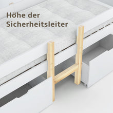 Lade das Bild in den Galerie-Viewer, Bett Kinderbett mit Schublade und Rausfallschutz, Kiefer-Vollholz-90x200 cm-Weiß &amp; Eiche
