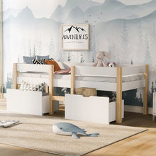 Lade das Bild in den Galerie-Viewer, Bett Kinderbett mit Schublade und Rausfallschutz, Kiefer-Vollholz-90x200 cm-Weiß &amp; Eiche
