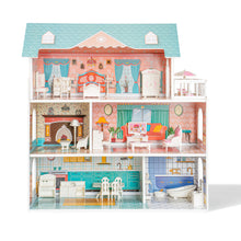 Lade das Bild in den Galerie-Viewer, Hölzernes Puppenhaus-Spielset mit Möbeln und Zubehör, echtes Traumspielzeughaus, tolles Geschenk für Mädchen
