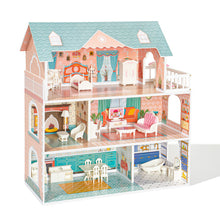 Lade das Bild in den Galerie-Viewer, Hölzernes Puppenhaus-Spielset mit Möbeln und Zubehör, echtes Traumspielzeughaus, tolles Geschenk für Mädchen
