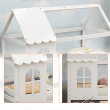 Lade das Bild in den Galerie-Viewer, Hausbett Kinderbett Jugendbett 200x90 mit Rausfallschutz，vielseitiges Holz Kinderbett für Jungen &amp; Mädchen, Wei Schubladen, Massivholz Kinder Bett mit Rausfallschutz Fenster und Lattenrost, Weiß
