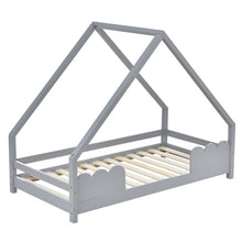 Lade das Bild in den Galerie-Viewer, Hausbett Kinderbett 80x160cm mit Rausfallschutz，Spielbett，Jugendbett Massivholz in Grau

