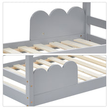 Lade das Bild in den Galerie-Viewer, Hausbett Kinderbett 80x160cm mit Rausfallschutz，Spielbett，Jugendbett Massivholz in Grau

