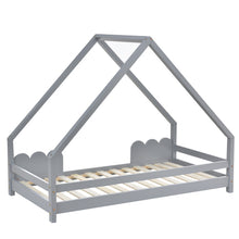 Lade das Bild in den Galerie-Viewer, Hausbett Kinderbett 80x160cm mit Rausfallschutz，Spielbett，Jugendbett Massivholz in Grau
