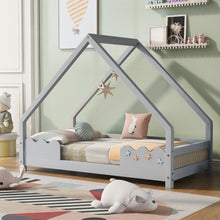 Lade das Bild in den Galerie-Viewer, Hausbett Kinderbett 80x160cm mit Rausfallschutz，Spielbett，Jugendbett Massivholz in Grau
