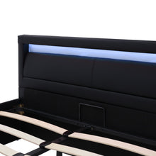 Lade das Bild in den Galerie-Viewer, Polsterbett,140*200cm LED-Bett，mit Lattenrost und Stauraum, mit beleuchtetem Kopfteil in diversen Farben，Schwarz，Kunstleder &amp; Holz
