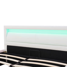 Lade das Bild in den Galerie-Viewer, Polsterbett, LED-Bett, 140*200cm, mit Lattenrost und Stauraum, mit beleuchtetem Kopfteil in diversen Farben，Weiß,Kopfteil &amp; Kunstleder
