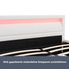 Lade das Bild in den Galerie-Viewer, Polsterbett, LED-Bett, 140*200cm, mit Lattenrost und Stauraum, mit beleuchtetem Kopfteil in diversen Farben，Weiß,Kopfteil &amp; Kunstleder
