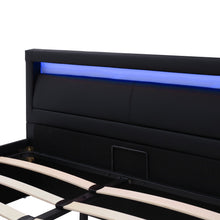 Lade das Bild in den Galerie-Viewer, Polsterbett,140*200cm LED-Bett，mit Lattenrost und Stauraum, mit beleuchtetem Kopfteil in diversen Farben，Schwarz，Kunstleder &amp; Holz
