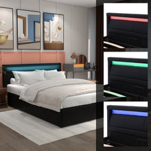 Lade das Bild in den Galerie-Viewer, Polsterbett,140*200cm LED-Bett，mit Lattenrost und Stauraum, mit beleuchtetem Kopfteil in diversen Farben，Schwarz，Kunstleder &amp; Holz
