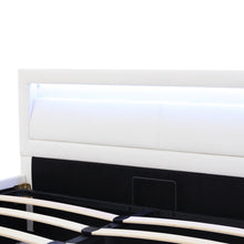 Lade das Bild in den Galerie-Viewer, Polsterbett, LED-Bett, 140*200cm, mit Lattenrost und Stauraum, mit beleuchtetem Kopfteil in diversen Farben，Weiß,Kopfteil &amp; Kunstleder
