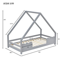 Lade das Bild in den Galerie-Viewer, Hausbett Kinderbett 80x160cm mit Rausfallschutz，Spielbett，Jugendbett Massivholz in Grau
