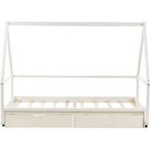 Lade das Bild in den Galerie-Viewer, Hausbett Spielbett mit Stoffzeltaufsatz  2 SchubladenMobiler ZeltständerRausfallschutz Stabiler Lattenrost Kinderbett in Kiefer,90x200cm,ohne Matratze
