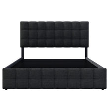 Lade das Bild in den Galerie-Viewer, olsterbett mit 4 Schubladen, Doppelbett mit Lattenrost, Stauraum Bett, höhenverstellbares Kopfteil &amp; quadratisches Nähdesign, Metalllattenstütze, Leinenmaterial (140*200 cm, Schwarz)

