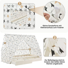 Lade das Bild in den Galerie-Viewer, Hausbett Spielbett mit Stoffzeltaufsatz  2 SchubladenMobiler ZeltständerRausfallschutz Stabiler Lattenrost Kinderbett in Kiefer,90x200cm,ohne Matratze
