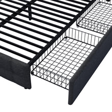 Lade das Bild in den Galerie-Viewer, olsterbett mit 4 Schubladen, Doppelbett mit Lattenrost, Stauraum Bett, höhenverstellbares Kopfteil &amp; quadratisches Nähdesign, Metalllattenstütze, Leinenmaterial (140*200 cm, Schwarz)
