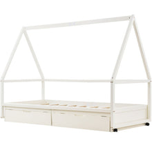 Lade das Bild in den Galerie-Viewer, Hausbett Spielbett mit Stoffzeltaufsatz  2 SchubladenMobiler ZeltständerRausfallschutz Stabiler Lattenrost Kinderbett in Kiefer,90x200cm,ohne Matratze
