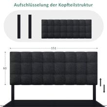 Lade das Bild in den Galerie-Viewer, olsterbett mit 4 Schubladen, Doppelbett mit Lattenrost, Stauraum Bett, höhenverstellbares Kopfteil &amp; quadratisches Nähdesign, Metalllattenstütze, Leinenmaterial (140*200 cm, Schwarz)
