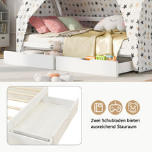 Lade das Bild in den Galerie-Viewer, Hausbett Spielbett mit Stoffzeltaufsatz  2 SchubladenMobiler ZeltständerRausfallschutz Stabiler Lattenrost Kinderbett in Kiefer,90x200cm,ohne Matratze
