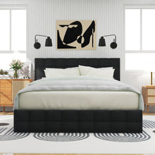 Lade das Bild in den Galerie-Viewer, olsterbett mit 4 Schubladen, Doppelbett mit Lattenrost, Stauraum Bett, höhenverstellbares Kopfteil &amp; quadratisches Nähdesign, Metalllattenstütze, Leinenmaterial (140*200 cm, Schwarz)
