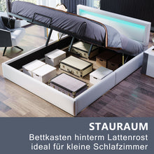 Lade das Bild in den Galerie-Viewer, Polsterbett, LED-Bett, 140*200cm, mit Lattenrost und Stauraum, mit beleuchtetem Kopfteil in diversen Farben，Weiß,Kopfteil &amp; Kunstleder
