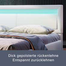Lade das Bild in den Galerie-Viewer, Polsterbett, LED-Bett, 140*200cm, mit Lattenrost und Stauraum, mit beleuchtetem Kopfteil in diversen Farben，Weiß,Kopfteil &amp; Kunstleder
