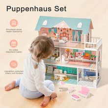 Lade das Bild in den Galerie-Viewer, Hölzernes Puppenhaus-Spielset mit Möbeln und Zubehör, echtes Traumspielzeughaus, tolles Geschenk für Mädchen
