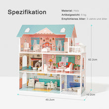 Lade das Bild in den Galerie-Viewer, Hölzernes Puppenhaus-Spielset mit Möbeln und Zubehör, echtes Traumspielzeughaus, tolles Geschenk für Mädchen
