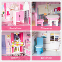 Lade das Bild in den Galerie-Viewer, Rosafarbenes Puppenhaus-Spielset aus Holz mit Möbeln und Zubehör, Traumhaus-Spielzeugset, 3+
