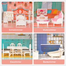 Lade das Bild in den Galerie-Viewer, Hölzernes Puppenhaus-Spielset mit Möbeln und Zubehör, echtes Traumspielzeughaus, tolles Geschenk für Mädchen

