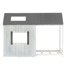 Lade das Bild in den Galerie-Viewer, Spielbett Hausbett 200x90,Jugendbett mit Dach und Fenster, Rausfallschutz , Holz Kinderbett Jungen Mädchen Massivholz mit Lattenrost, Grau&amp;Weiß
